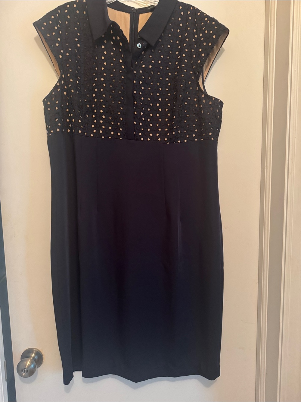 Ann Taylor Navy Eyelet Bodice Shift Dress